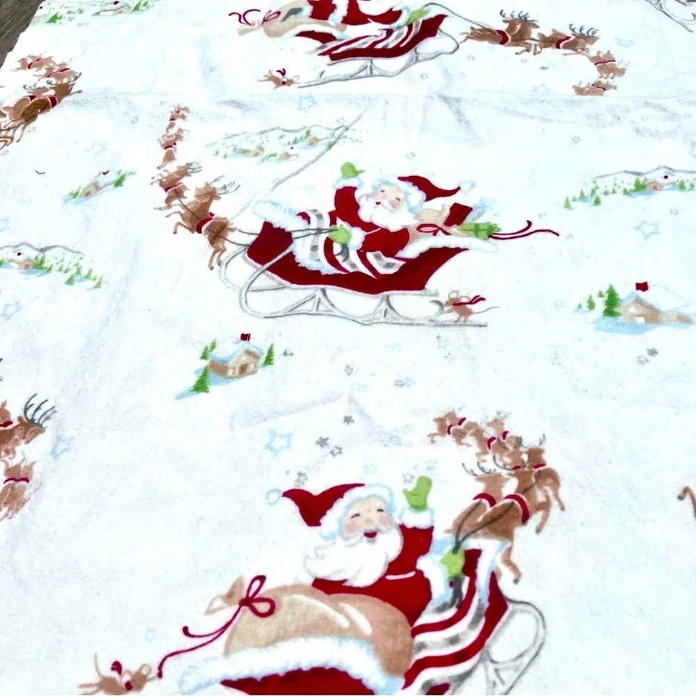 Pottery Barn Kids Santa Nursery Toddler Flannel Crib SHEET ~ Santa's Sleigh ~